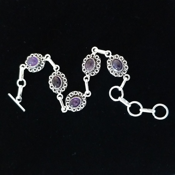 Amethyst Oval Flower Bracelet Size 7" to 8.5" - Picture 5 of 5